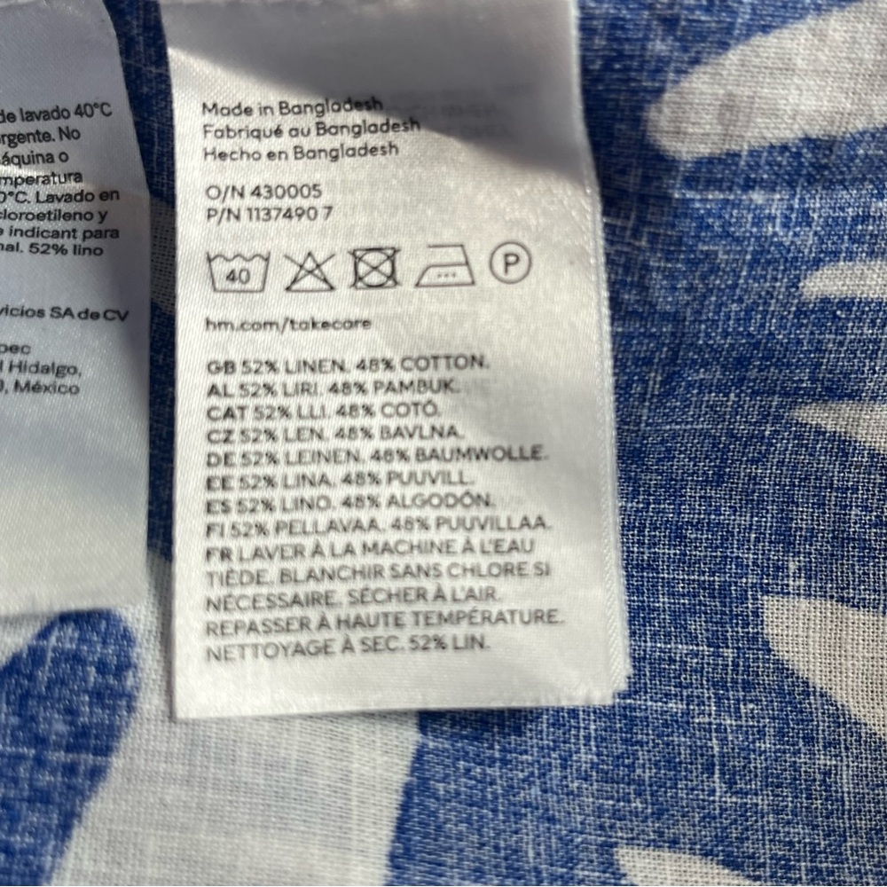 Linen blend coastal drawstring waist mini dress exaggerated sleeve blue white XL - Picture 7 of 7